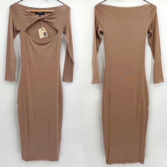 SER.O.YA Irene Midi Bodycon Off The Shoulder Twist Dress - Picture 2 of 8